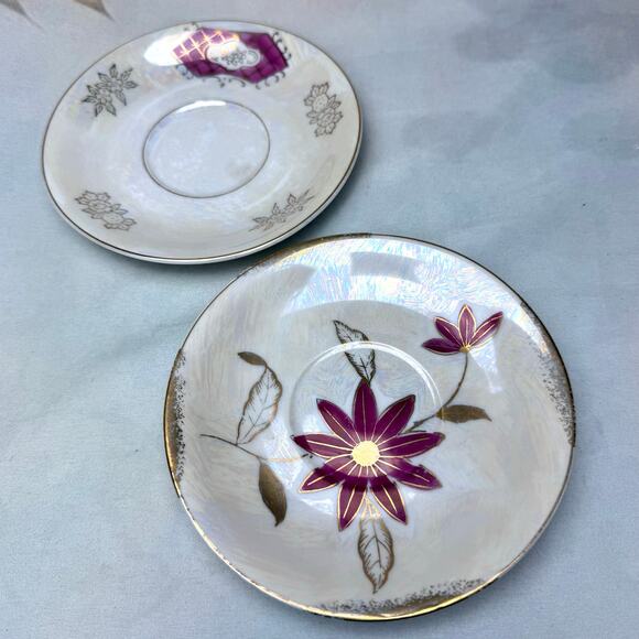 Vintage Nasco Del Coronado Lusterware Iridescent Floral Set Of Two Saucer Plates - Picture 1 of 3